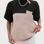 Zeagoo Vest Mock Neck Batwing Short Sleeve Ribbed Knit Tops