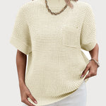 Zeagoo Vest Mock Neck Batwing Short Sleeve Ribbed Knit Tops