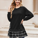Zeagoo Women Oversized Sweatshirt Plaid Patchwork Dress