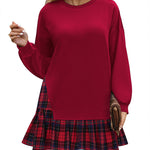 Zeagoo Women Oversized Sweatshirt Plaid Patchwork Dress