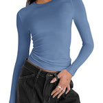 Zeagoo Women Y2K Crewneck Long Sleeve Slim Fit T-Shirt