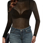 Zeagoo Mesh Top Women Long Sleeve See Through Shirt