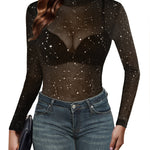 Zeagoo Mesh Top Women Long Sleeve See Through Shirt
