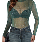 Zeagoo Mesh Top Women Long Sleeve See Through Shirt