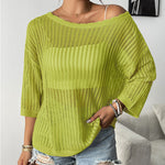 Zeagoo Women's Crochet Hollow Out 3/4 Sleeve Pullover
