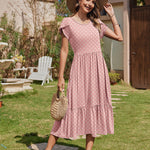 Zeagoo Midi A Line Dress Short Sleeve Casual Flowy Tiered Sundress (US Only)