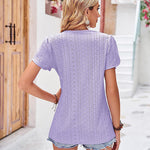 Zeagoo Short Sleeve Tops for Women Casual V Neck Lace T-Shirts Petal Sleeve Shirt Eyelet Pleated Loose Blouses (Us Only)