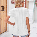 Zeagoo Short Sleeve Tops for Women Casual V Neck Lace T-Shirts Petal Sleeve Shirt Eyelet Pleated Loose Blouses (Us Only)