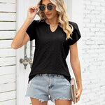 Zeagoo Short Sleeve Tops for Women Casual V Neck T-Shirts Petal Sleeve Shirt Eyelet Pleated Loose Blouses (Us Only)
