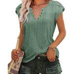 Zeagoo Short Sleeve Tops for Women Casual V Neck T-Shirts Petal Sleeve Shirt Eyelet Pleated Loose Blouses (Us Only)