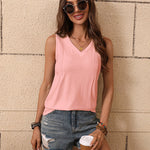 Zeagoo Pleated Tank Tops Loose Fit V Neck Sleeveless Tops
