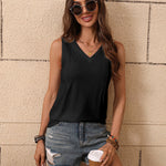 Zeagoo Pleated Tank Tops Loose Fit V Neck Sleeveless Tops