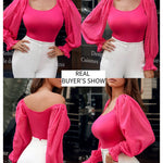 Puff Long Sleeve Bodysuit Leotard Sheer Top - Zeagoo (Us Only)