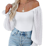 Puff Long Sleeve Bodysuit Leotard Sheer Top - Zeagoo (Us Only)