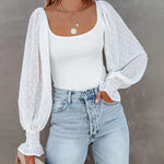 Puff Long Sleeve Bodysuit Leotard Sheer Top - Zeagoo (Us Only)