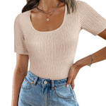 Zeagoo Short Sleeve Square Neck Slim Fitted Tops