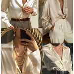 Satin V Neck Twist Front Silk Shirts - Zeagoo (Us Only)