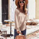 Zeagoo Long Sleeve Shirts Square Neck Pleated Tunic Tops