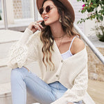 Lantern Sleeve Button Down Cable Knit Sweate - Zeagoo (Us Only)