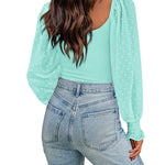 Puff Long Sleeve Bodysuit Leotard Sheer Top - Zeagoo (Us Only)
