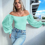 Puff Long Sleeve Bodysuit Leotard Sheer Top - Zeagoo (Us Only)