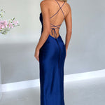 Elise Harrington | Navy Satin Maxi Cocktail Dress For Women