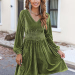 Zeagoo Velvet Dress V-Neck Long Sleeve Stretch Mini Dress