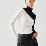 Asymmetric Patchwork Long Sleeve Mock Neck Knit Top