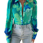 Zeagoo Printed Lantern Long Sleeve Blouse