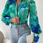 Zeagoo Printed Lantern Long Sleeve Blouse