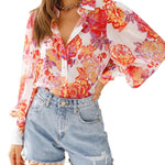 Zeagoo Printed Lantern Long Sleeve Blouse