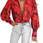 Zeagoo Printed Lantern Long Sleeve Blouse
