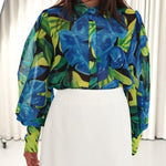 Zeagoo Printed Lantern Long Sleeve Blouse