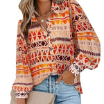 Zeagoo Printed Lantern Long Sleeve Blouse