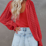 Puff Long Sleeve Bodysuit Leotard Sheer Top - Zeagoo (Us Only)