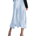 Zeagoo Midi Skirt High Waisted Solid Satin Dress