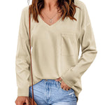Zeagoo Women Waffle Knit Tops Casual Long Sleeve Shirts Solid Color V Neck Shirt