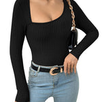 Zeagoo Women's Bodysuit 2023 One Piece Asymmetrical Neck Long Sleeve Ribbed Slim Thong Body Suit Tops for Women