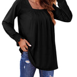 Zeagoo Long Sleeve Shirts Square Neck Pleated Tunic Tops