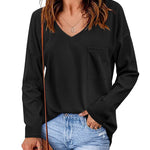 Zeagoo Women Waffle Knit Tops Casual Long Sleeve Shirts Solid Color V Neck Shirt