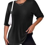 Zeagoo Ribbed Knit Short Sleeve Casual Tunic Tops
