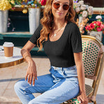 Zeagoo Short Sleeve Square Neck Slim Fitted Tops