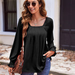 Zeagoo Long Sleeve Shirts Square Neck Pleated Tunic Tops