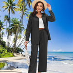 Linen Shirts Loose Long Pants Beach Outfits - Zeagoo (Us Only)