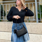 Zeagoo Women Casual V Neck T-Shirts Ruffle Long Sleeve Shirt Eyelet Loose Blouses S-XXL