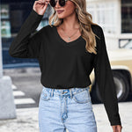 Zeagoo Women Waffle Knit Tops Casual Long Sleeve Shirts Solid Color V Neck Shirt