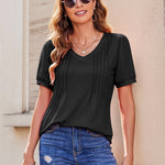 Zeagoo Puff Short Sleeve Boho V Neck Floral Blouse