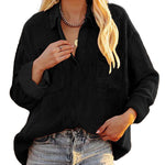 Zeagoo Women's Corduroy Tops for Women Lapel V Neck Shirts Long Sleeve Blouses Casual Sweatsuit with Pockets