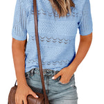 Zeagoo Women Short Sleeve Knit Openwork Pullover