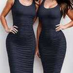 Zeagoo Sexy Ruched Bodycon Dress for Women, Midi Stretchy Sleeveless Tank Top Casual Party Club Dresses S-3XL (Us Only)